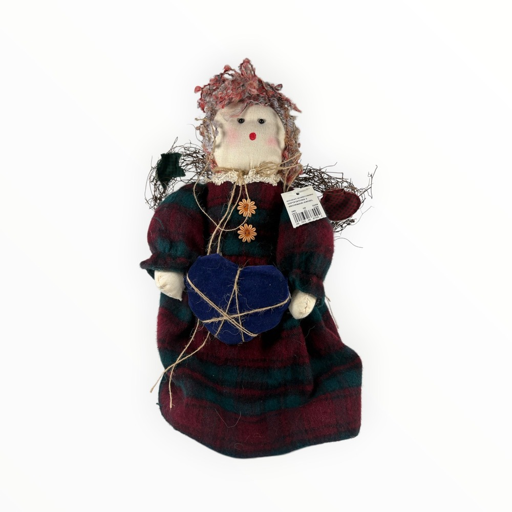 Holiday Homecoming Angel Snowman Doll Red Green Plaid NEW Primitive Folk Art 12"